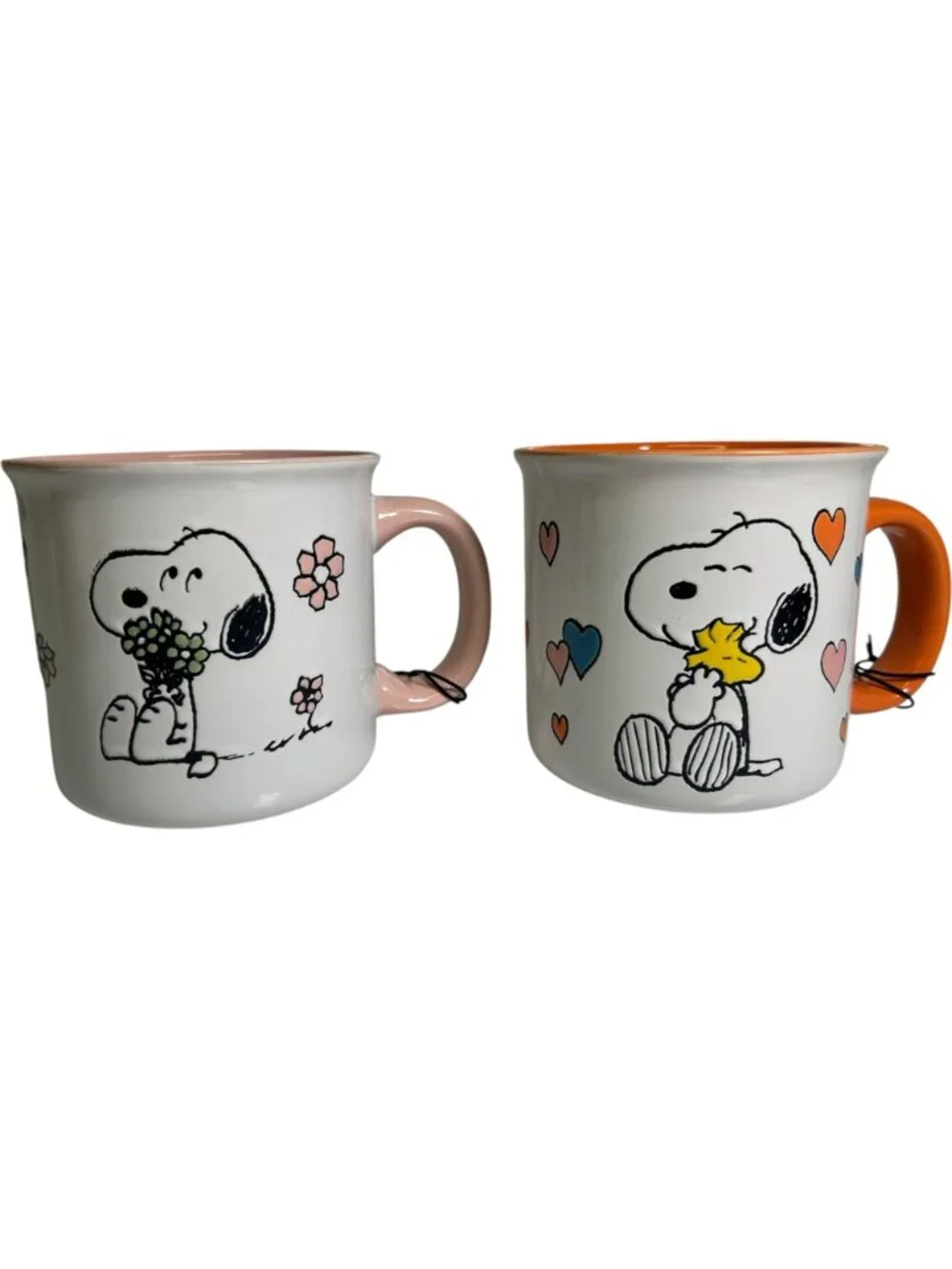 Peanuts Snoopy Woodstock Mug Set Gibson Homewares Hearts Flowers ceramic 21oz